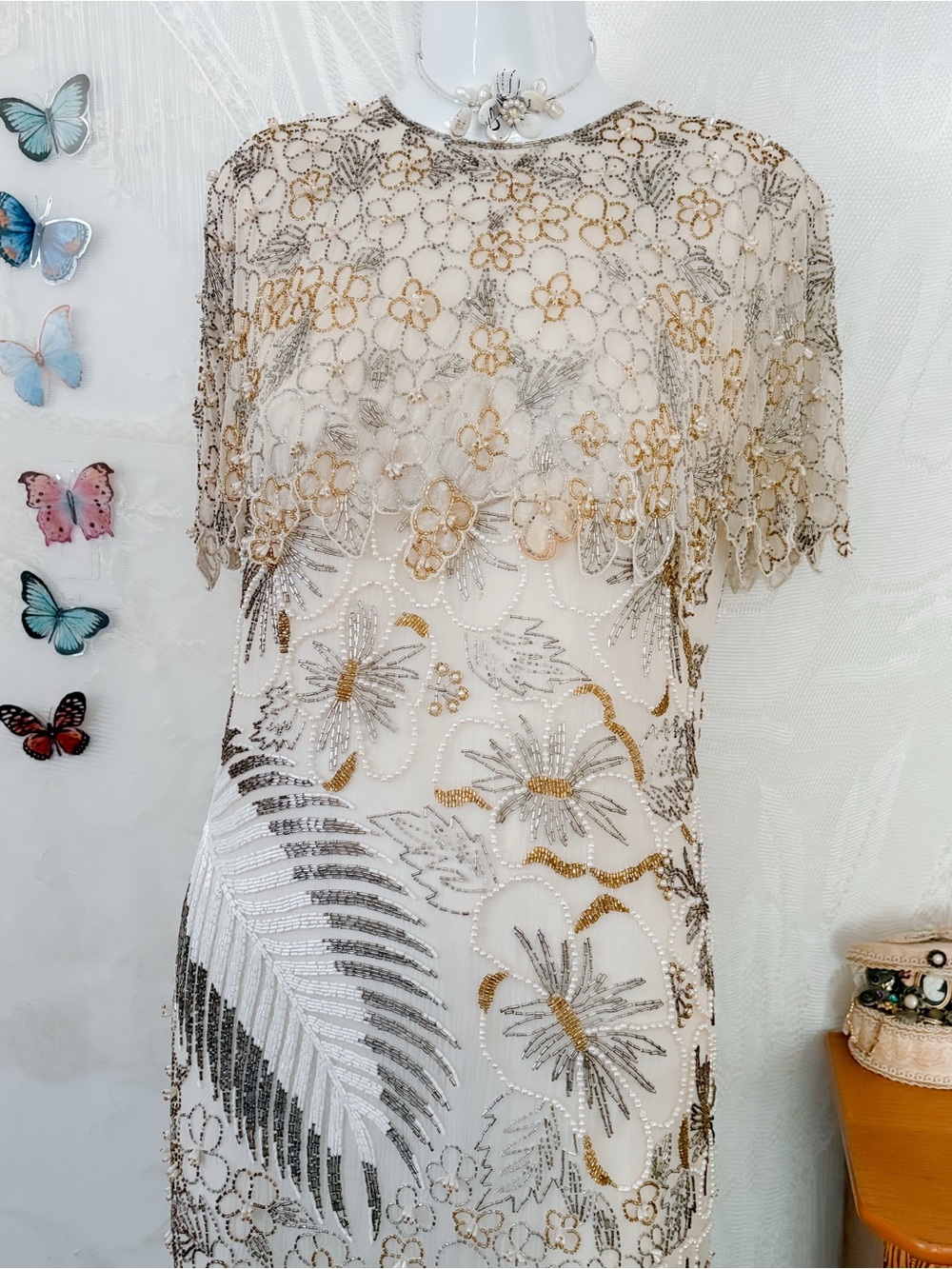 Vintage gatsby glam girly silk beaded maxi dress - Picture 3 of 8